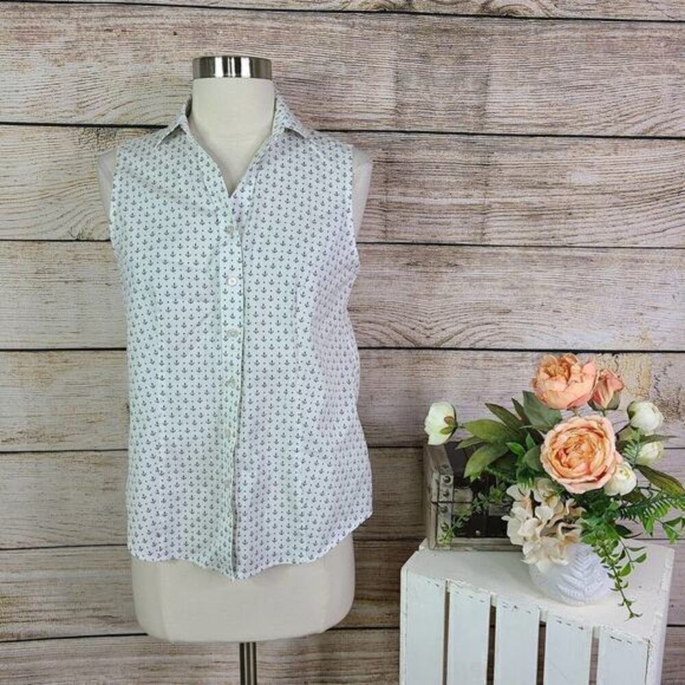 5/$25 Talbots Women’s Nautical Anchor Print Sleeveless Shirt Size 4 Petite